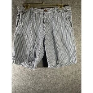 Mens Blue White‎ Gingham Seersucker Shorts Preppy Summer Flat Front Size 34